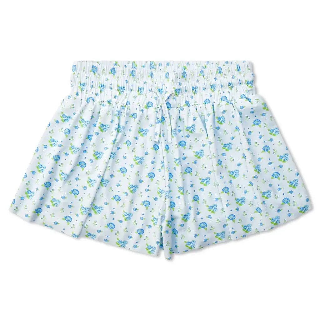 Blue and white floral butterfly shorts for girls
