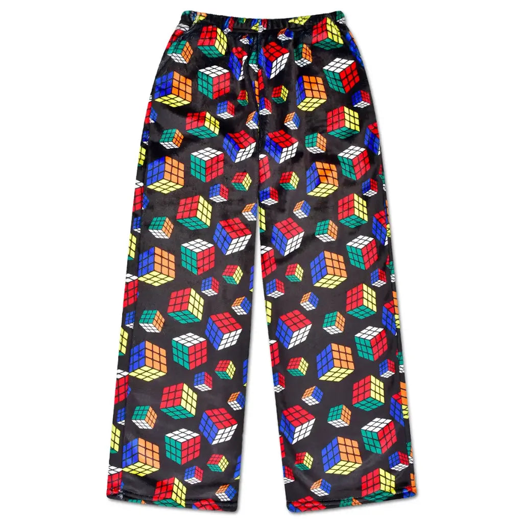 Rubik’s Cube plush pants for kids at sleepaway camp
Cozy bunk life pants summer camp essentials
Kids wearing Rubik’s Cube lounge pants at camp bunk
Camp gear plush pants for summer camp