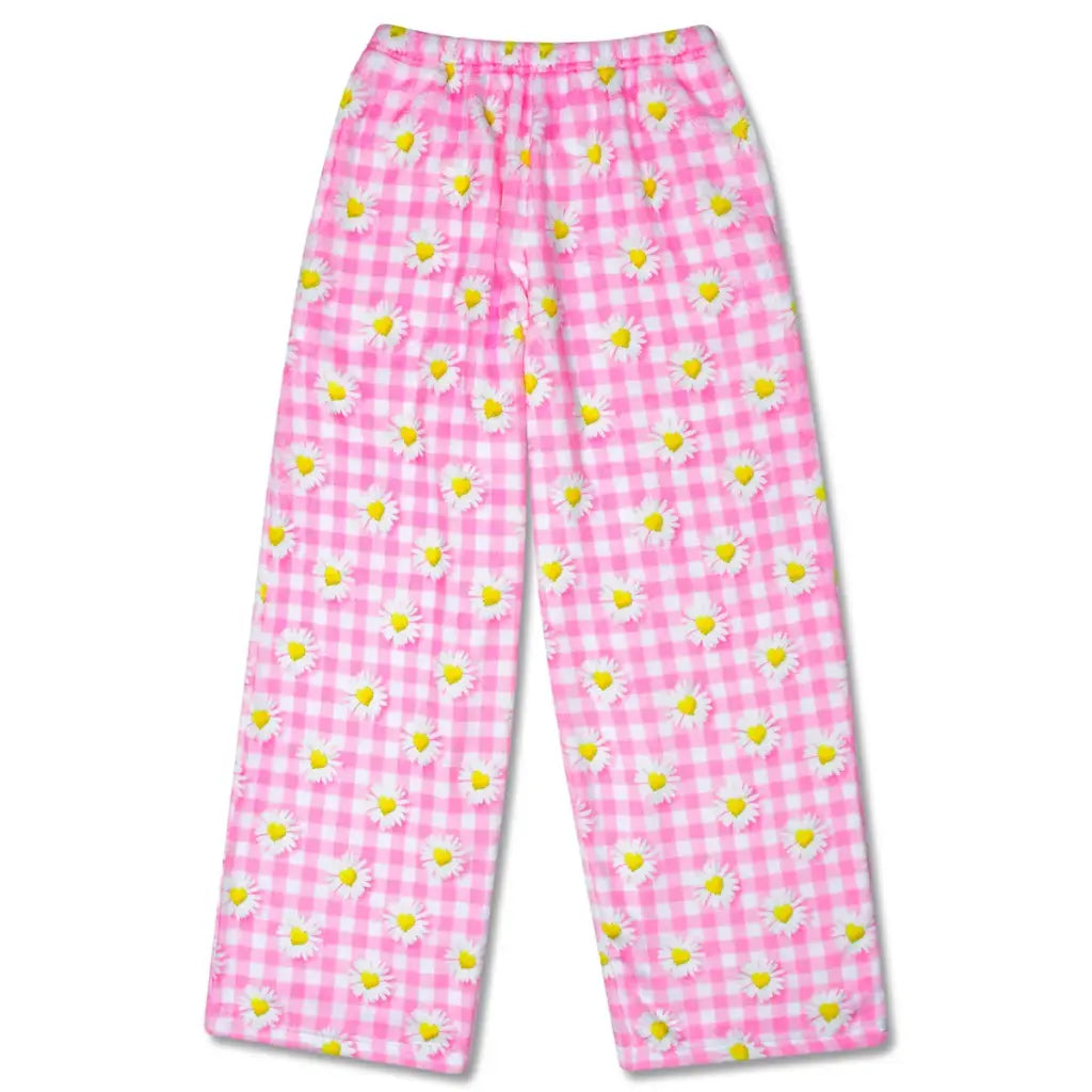Daisy Love Plush Pants in pink gingham with white daisies