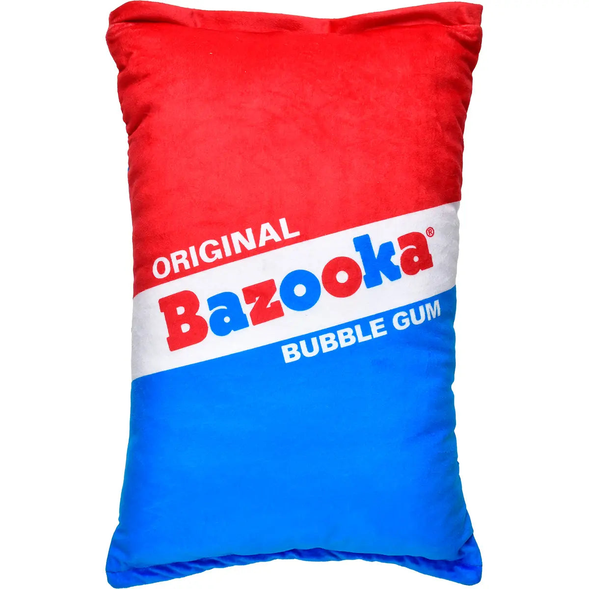 Bazooka Bubblegum Scented Plush back view: red and blue pillow with Original Bazooka Bubble Gum label