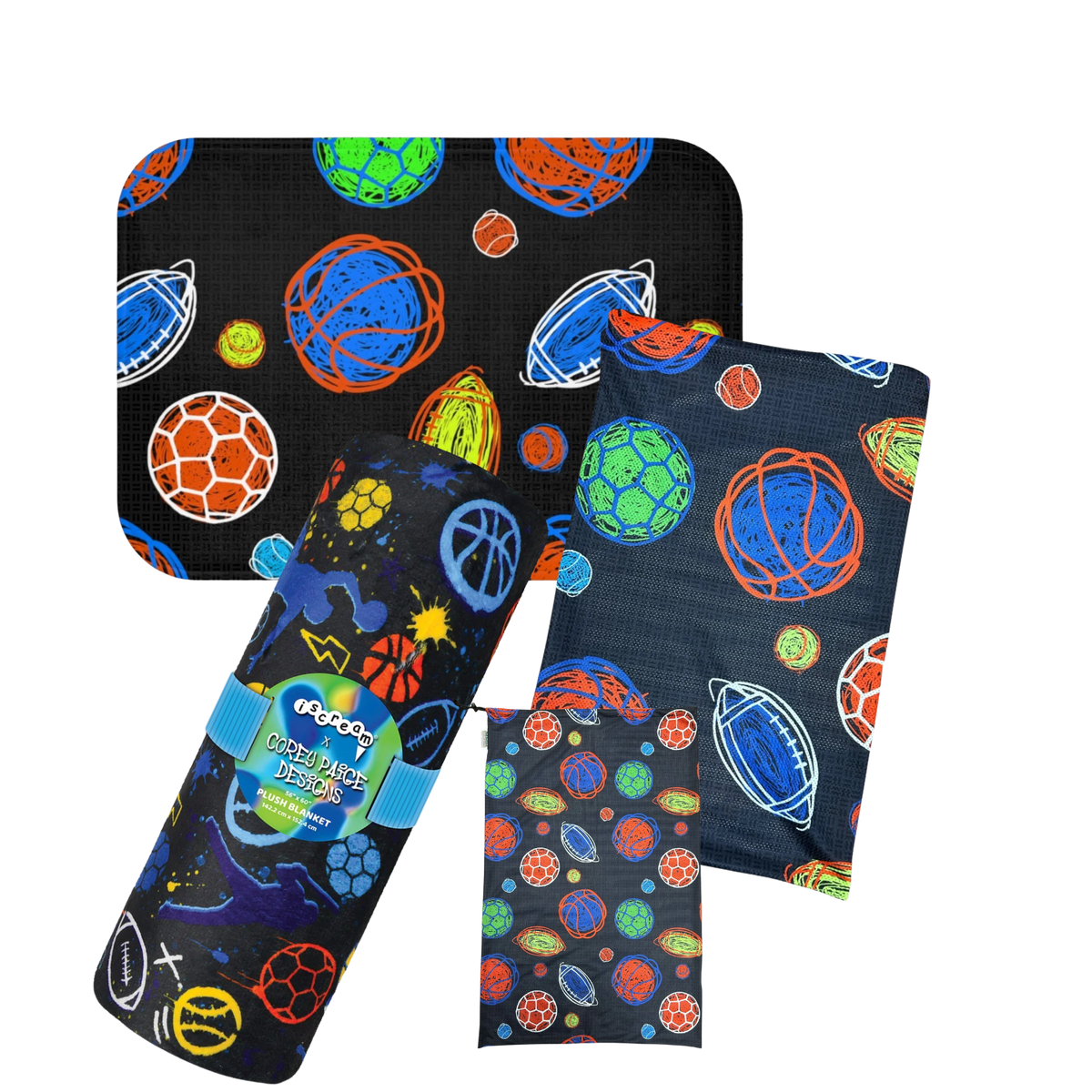 The MVP Camp Kit – Mat, Ventilated Laundry Bag & Plush Throw Blanket (Sports Edition) - Bee Bee Designs