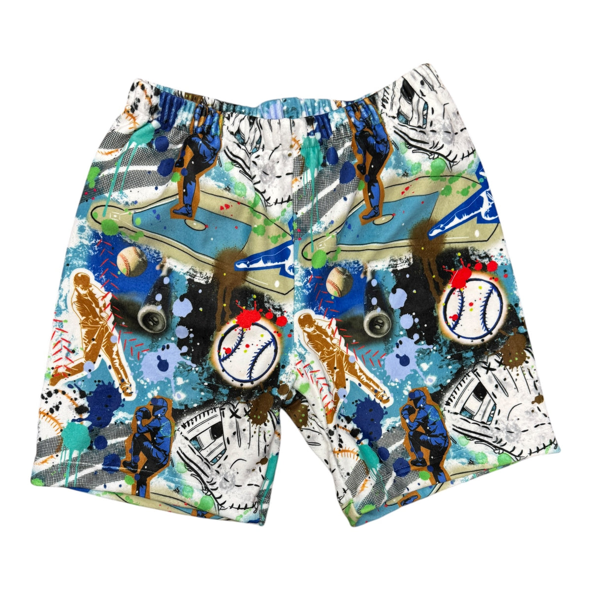 Graffiti Baseball Long Fuzzy Shorts - Bee Bee Designs