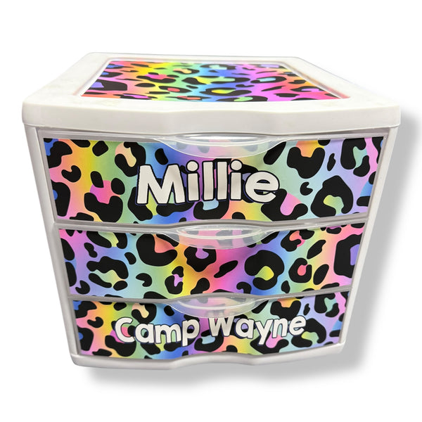 Bold Rainbow Leopard Camp Drawers