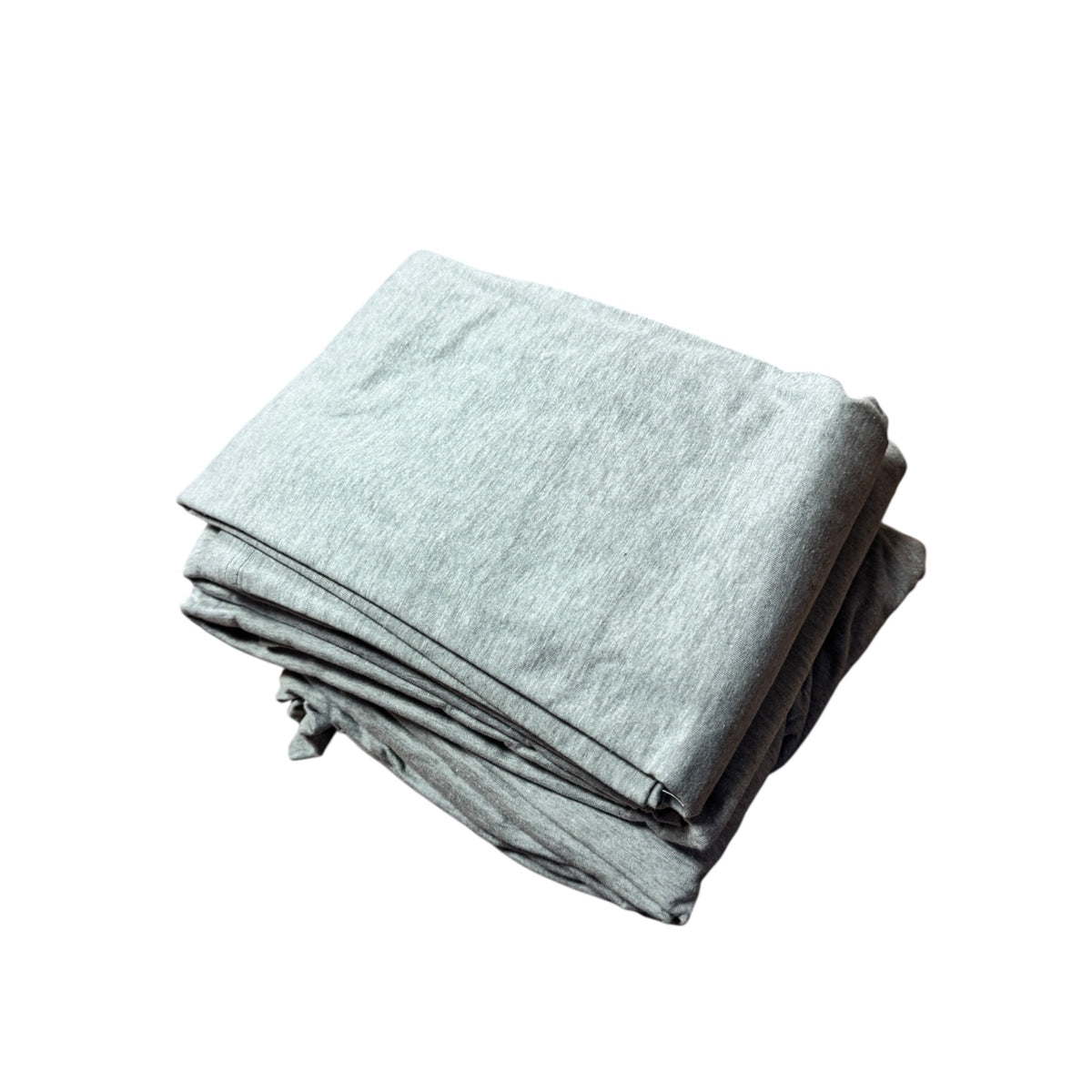 Folded heathered gray jersey 4-piece camp sheet set