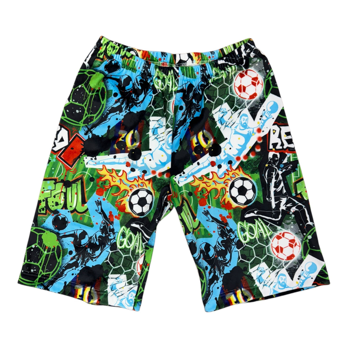 Graffiti Soccer Long Fuzzy Shorts - Bee Bee Designs