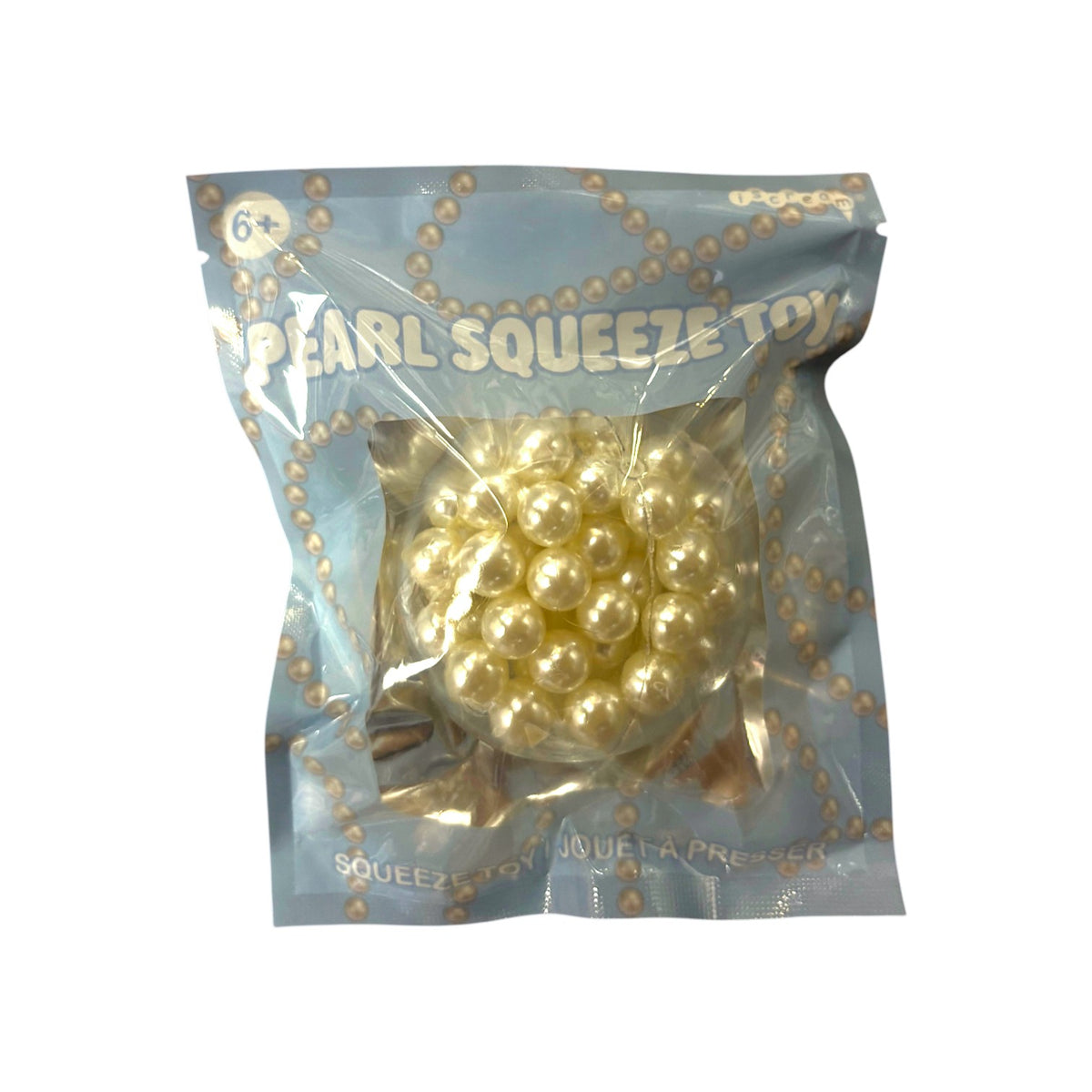 Pearl Squeeze Toy in blue package: cluster of cream pearls inside a squishy ball
