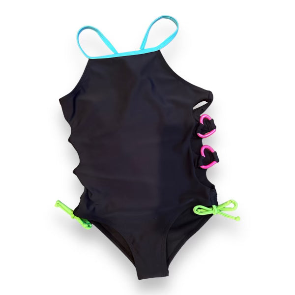 Evie Black Bathing Suit with Neon Heart Buckle