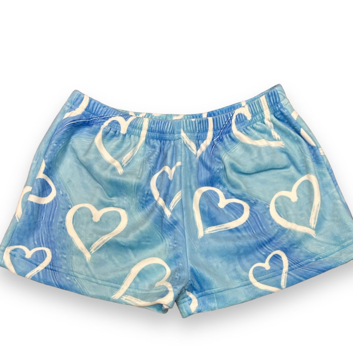 Blue Painted Hearts Fuzzy Shorts - Bee Bee Designs