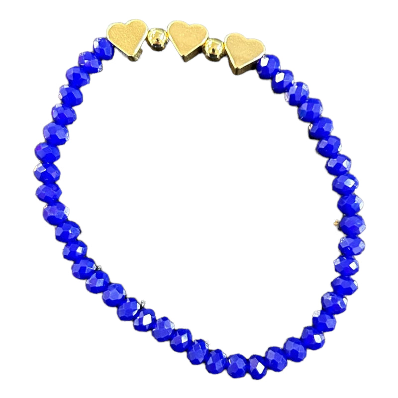 Blue Color War Beaded Bracelets With Gold Hearts