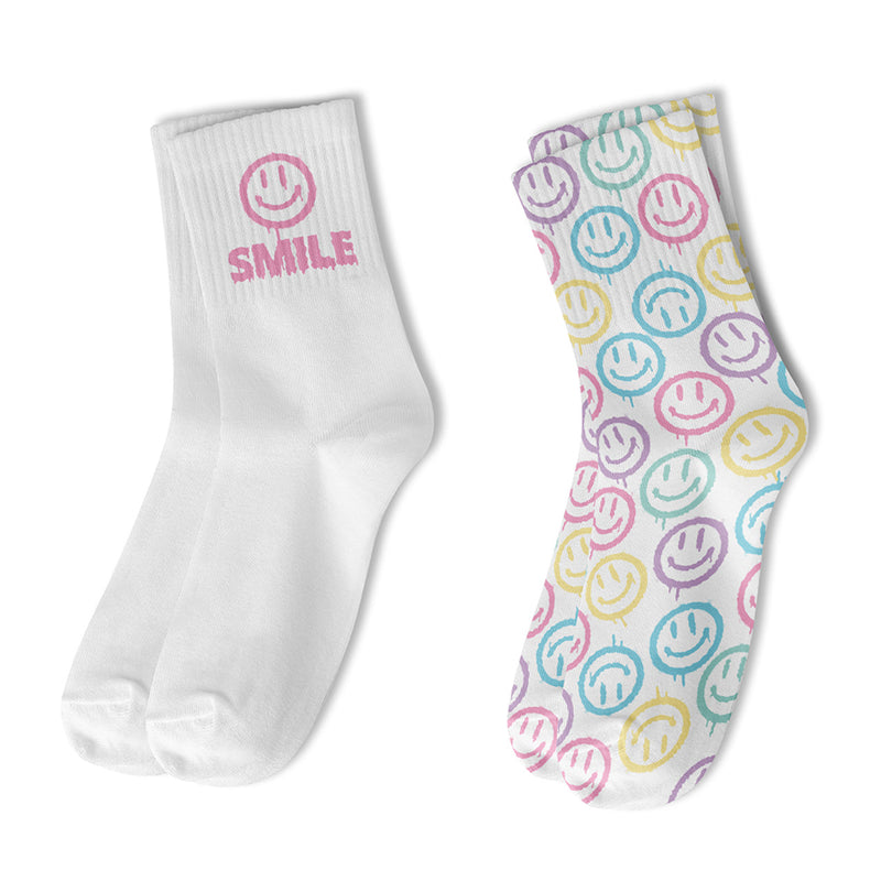 Pastel Dripping Smiley Crew Socks