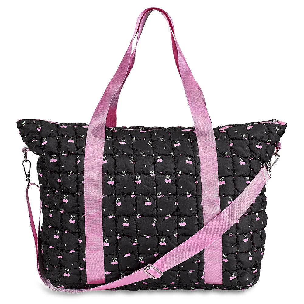 Black Cherry Bow Scrunchie Puffer Tote