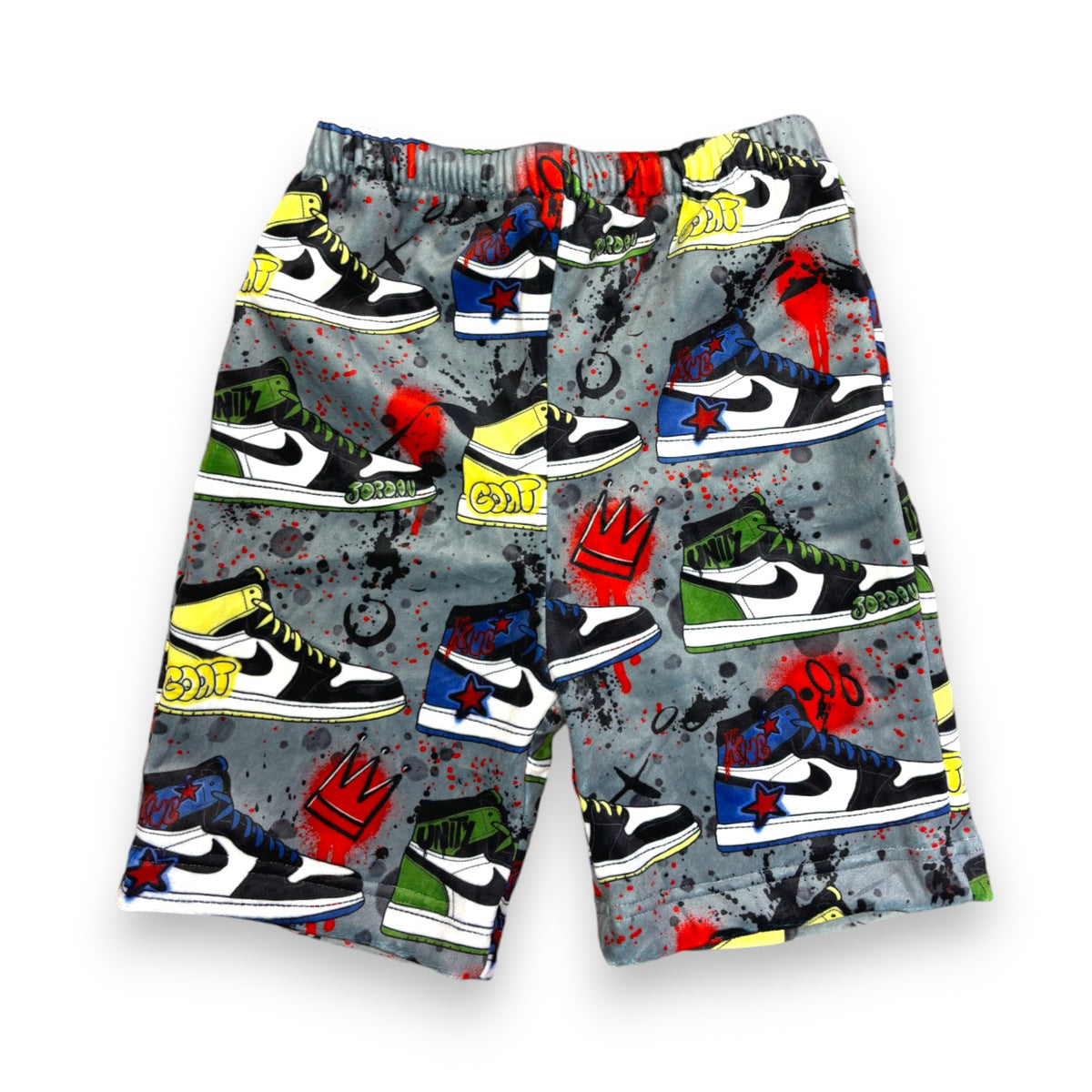 Graffiti Sneakers Long Fuzzy Shorts - Bee Bee Designs