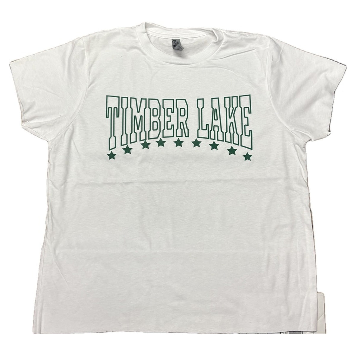 Varsity Star Camp Tee personalized with Timber Lake in green with stars