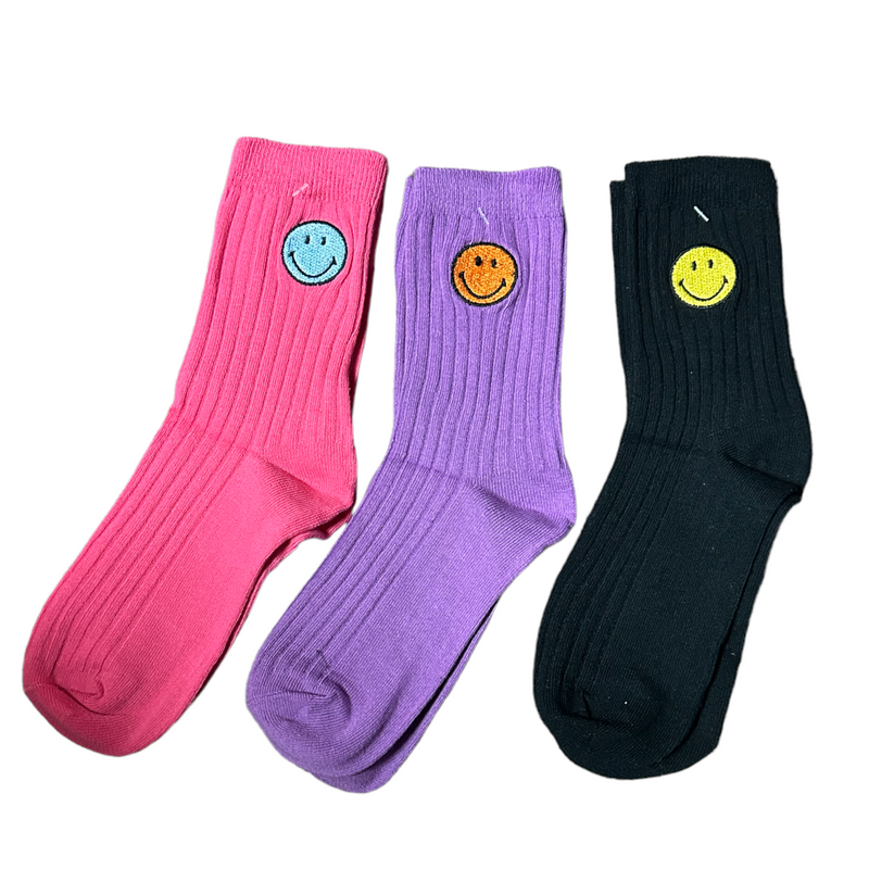 Solid Color Smiley Face Patch Tube Socks