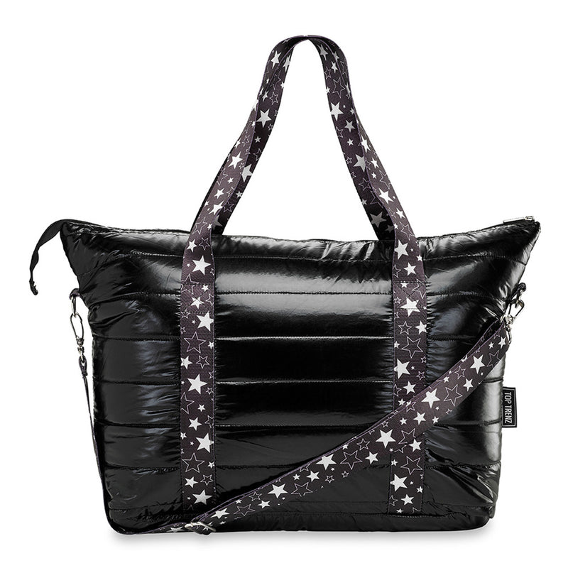 Black Puffer Weekender Tote with Midnight Straps