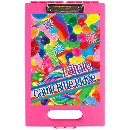 Candy Collage Clipboard – storage clipboard for writing camp letters at sleepaway or overnight camp by Bee Bee Designs