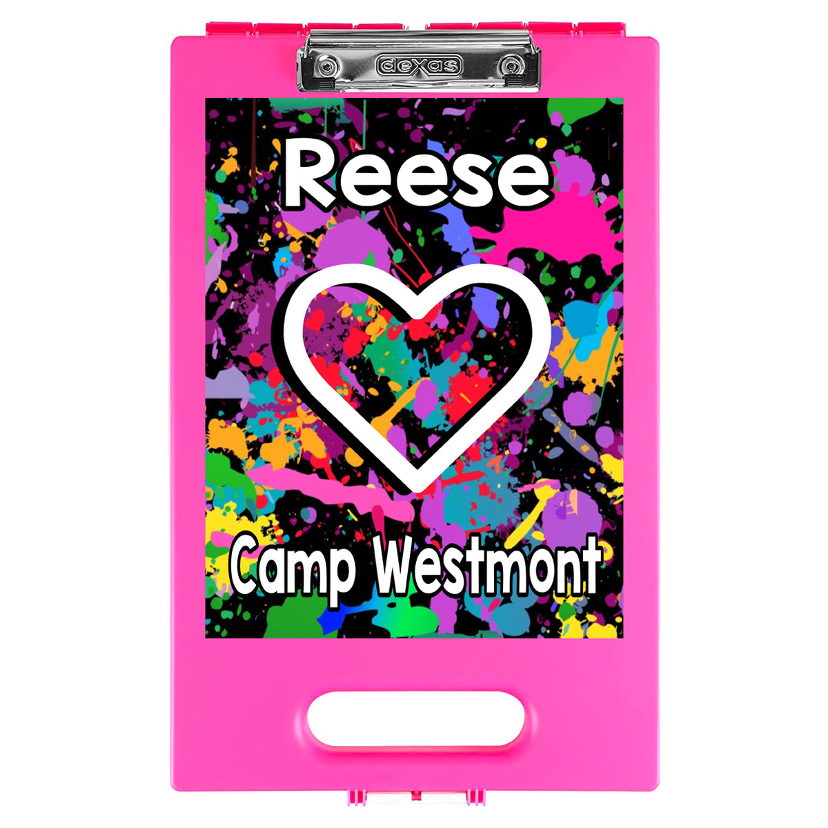 Heart Splatter Clipboard – storage clipboard for writing camp letters at sleepaway or overnight camp by Bee Bee Designs
