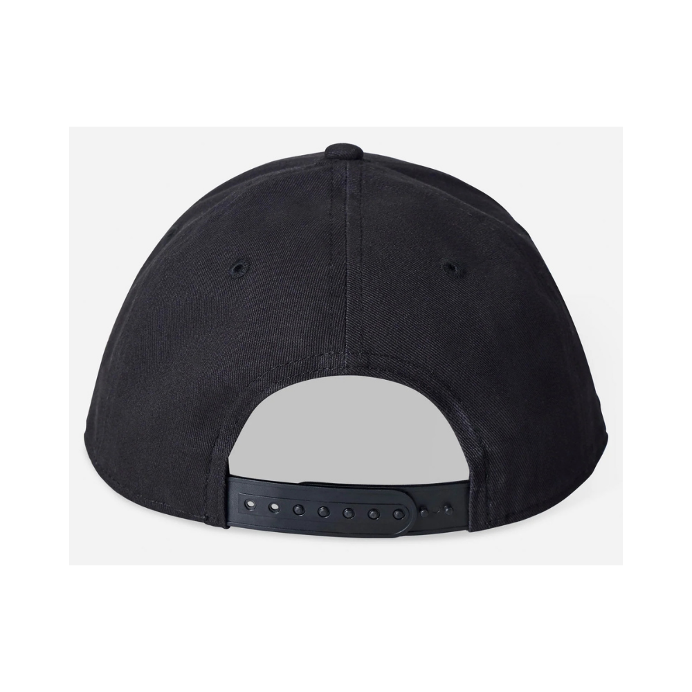 Back view of Surf's Up black snapback hat showing adjustable snap closure and structured cap construction