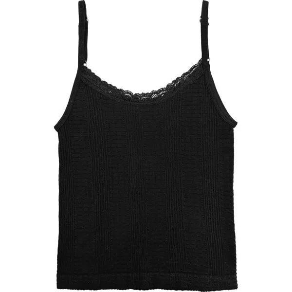 Black Lace Trim Textured Cami