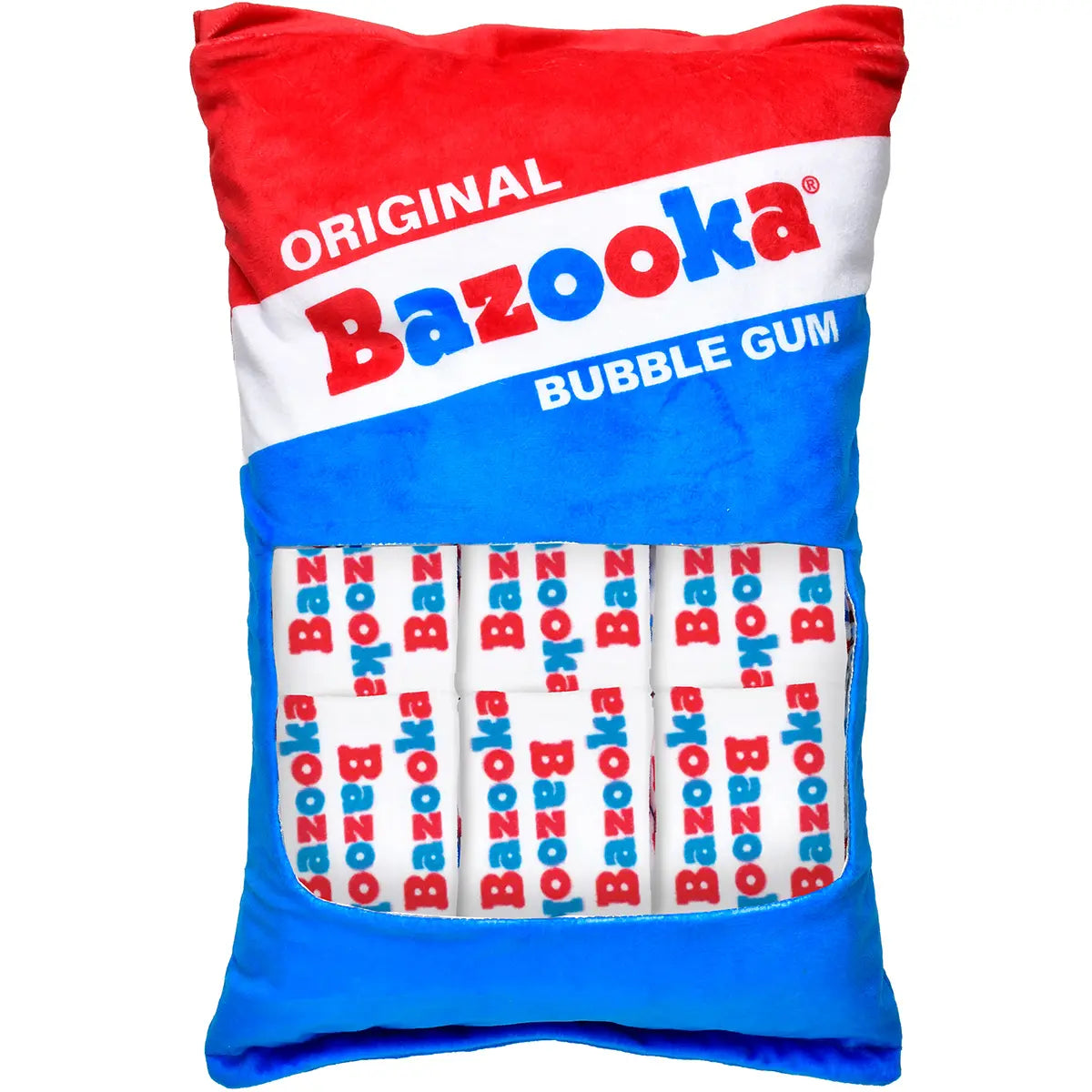 Bazooka Bubblegum Scented Plush: red, white, and blue plush gum pack with Original Bazooka Bubble Gum label
