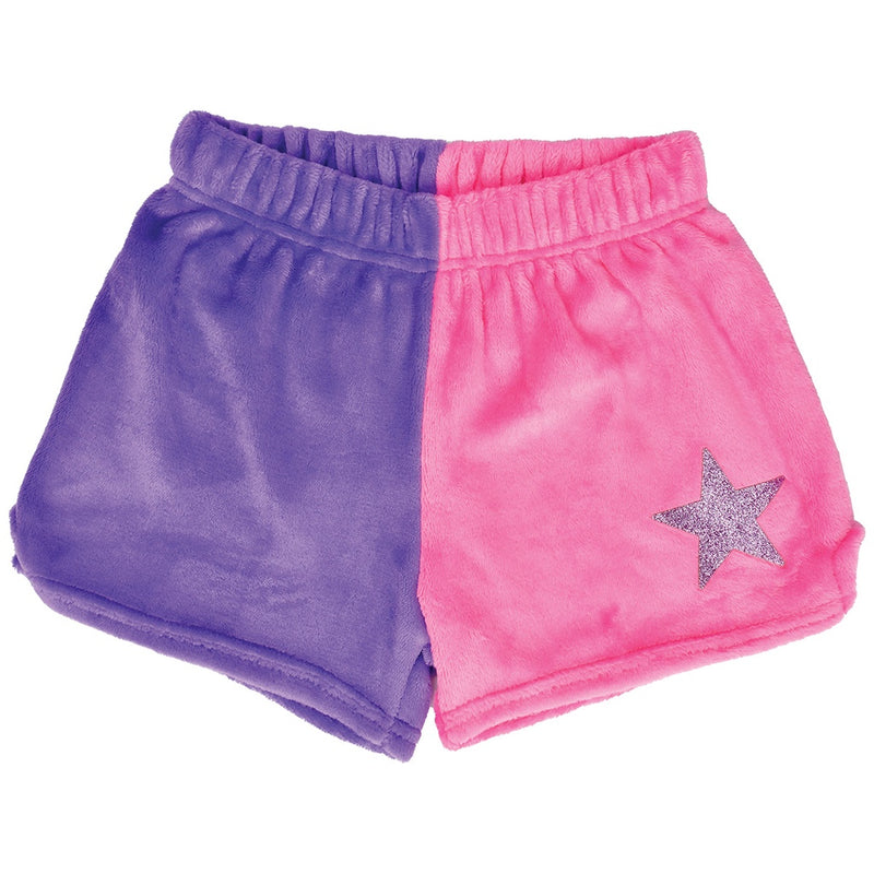 Color Block Vivid Violet & Pretty Pink Star Plush Shorts
