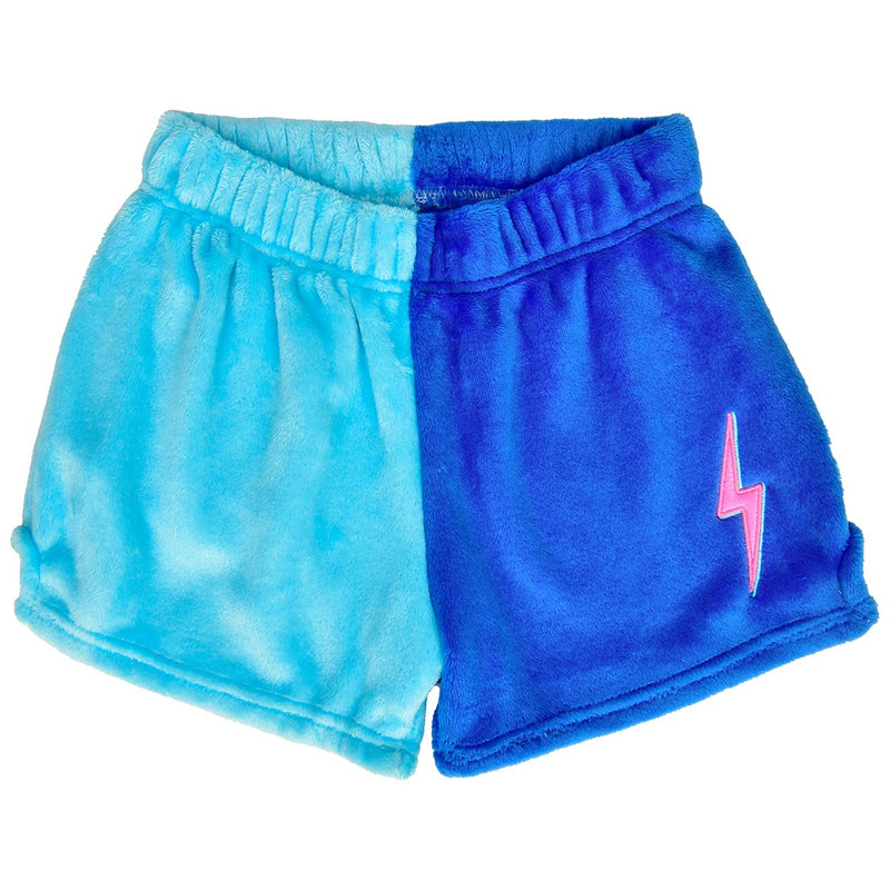Color Block Midnight & Bright Blue Lightning Bolt Plush Shorts