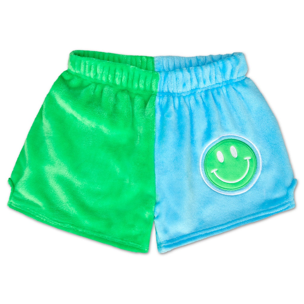 Color Block Glam Green & Bright Blue Smile Plush Shorts - Bee Bee Designs