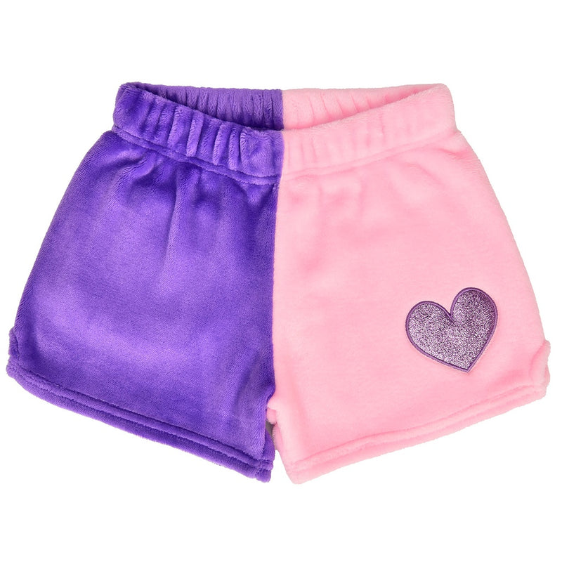 Color Block Vivid Violet & Rose Heart Plush Shorts