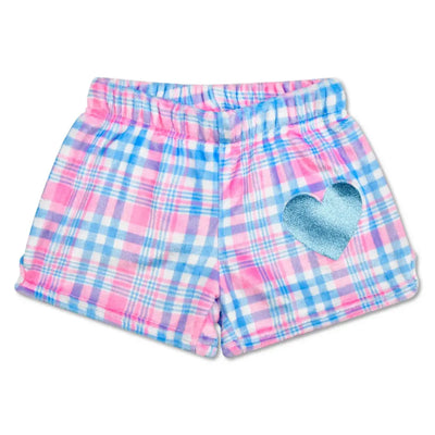 Close-up of pink camp shorts with heart detail, perfect for girls at sleepaway camp