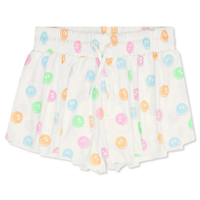 Happy print girls' shorts for camp lounging and play