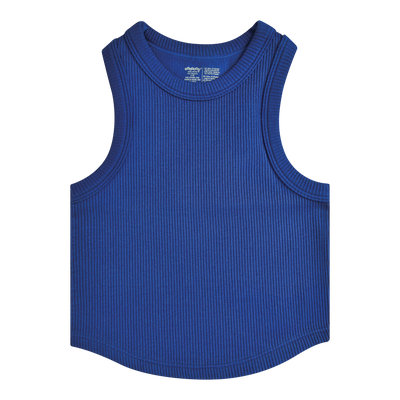 Midnight blue cropped racerback tank top, lightweight and breathable