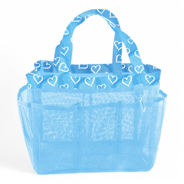 Blue Painted Hearts Mesh Camp Shower Caddy