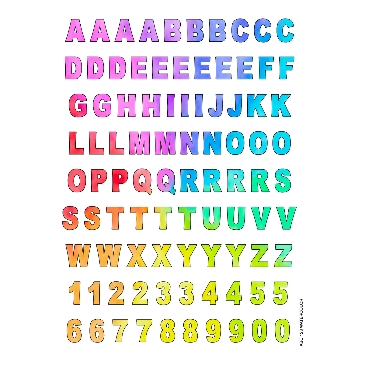Watercolor Letters Cling It Sheet