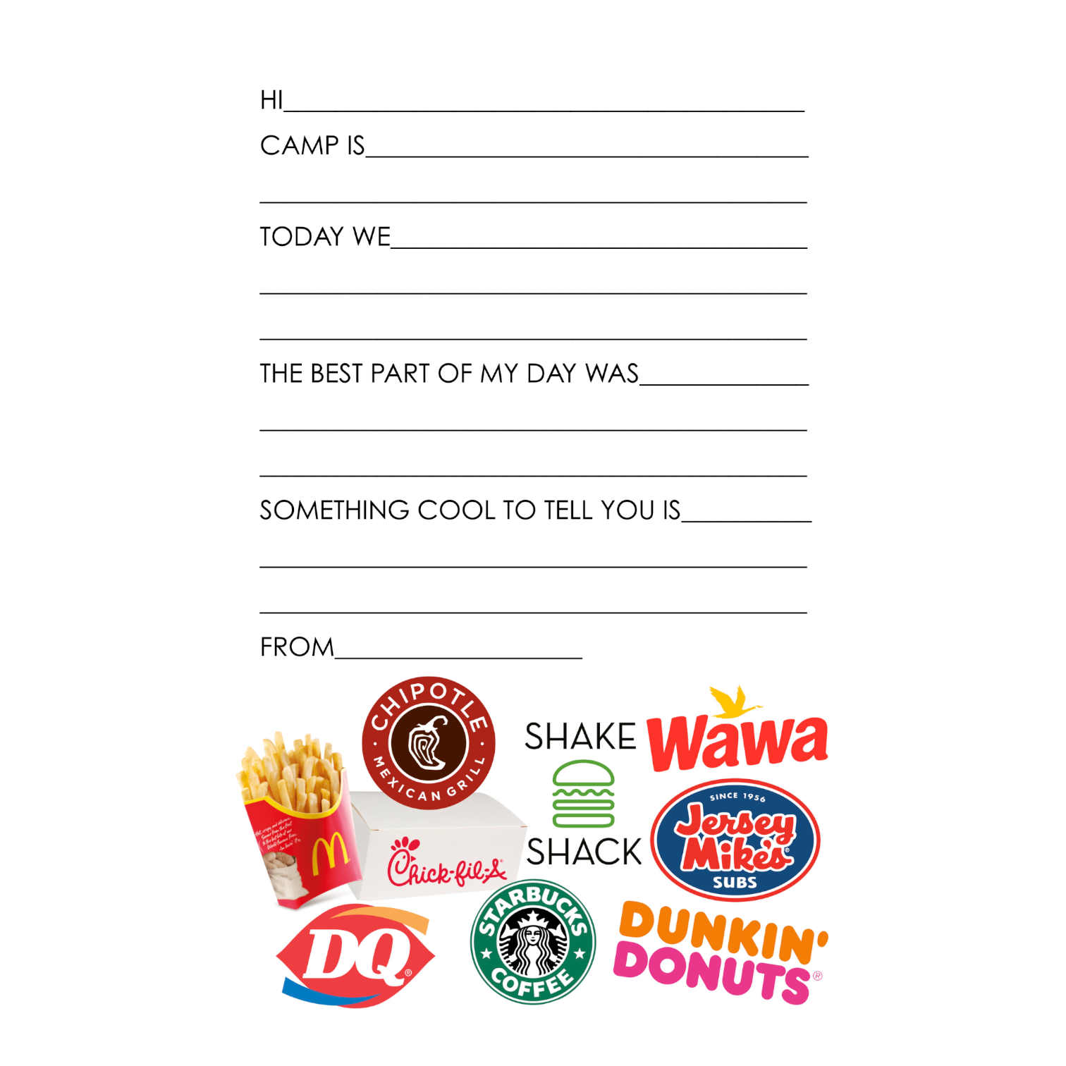 Fast Food Fill-In Camp Notepad | Easy Camp Stationery for Kids | Bee ...