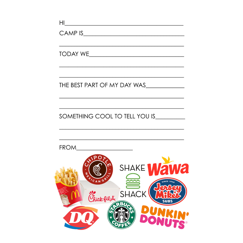 Fast Food Fill-In Camp Notepad