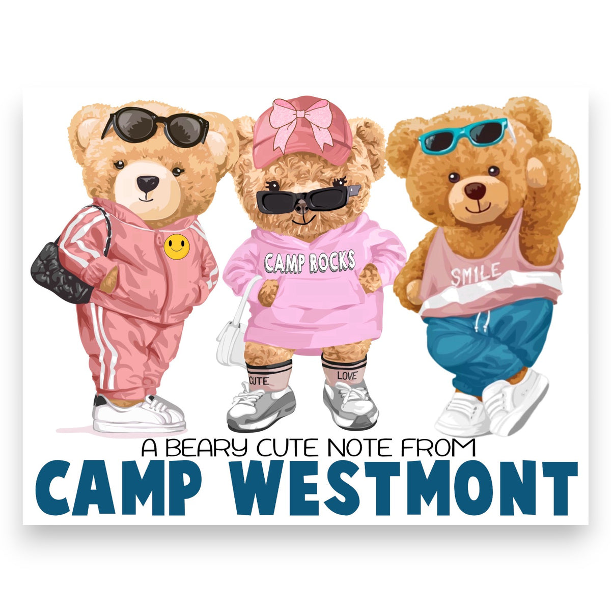 Cutest Bears Foldover Camp Notecards – letters FROM camp notecards (8 cards + 8 envelopes) for sleepaway/overnight camp by Bee Bee Designs