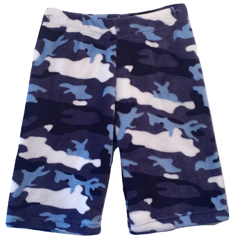 Blue Camo Long Fuzzy Shorts