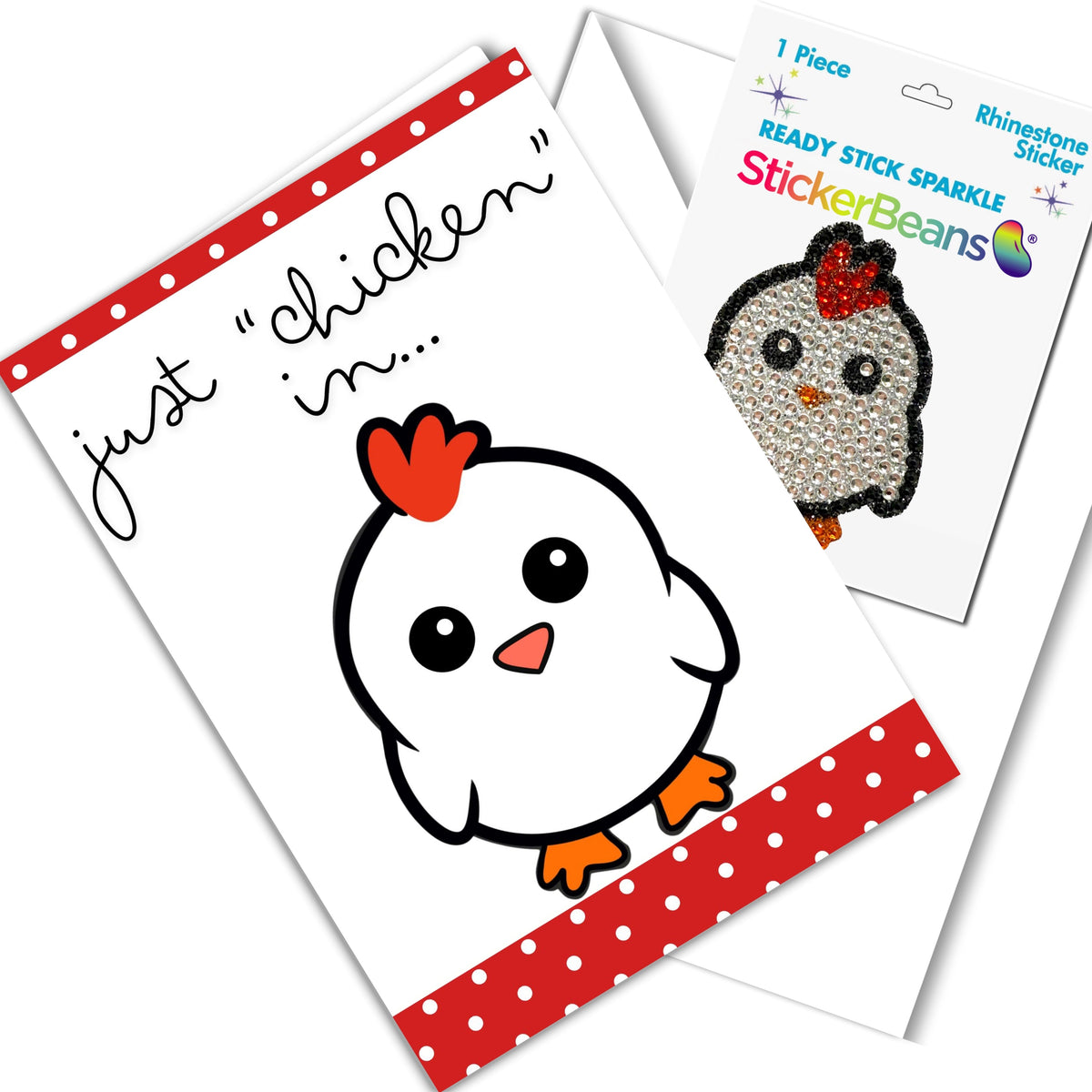 Just Chicken In Stickerbean Card – StickerBean card with a specialty collectible inside for camp mail surprises by Bee Bee Designs
