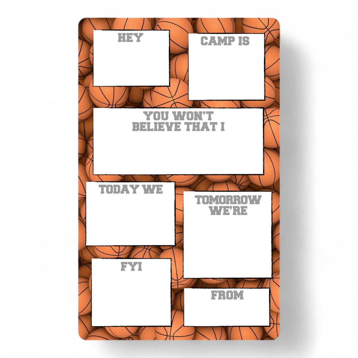 Camp stationery with basketball fill-in-the-blank layout