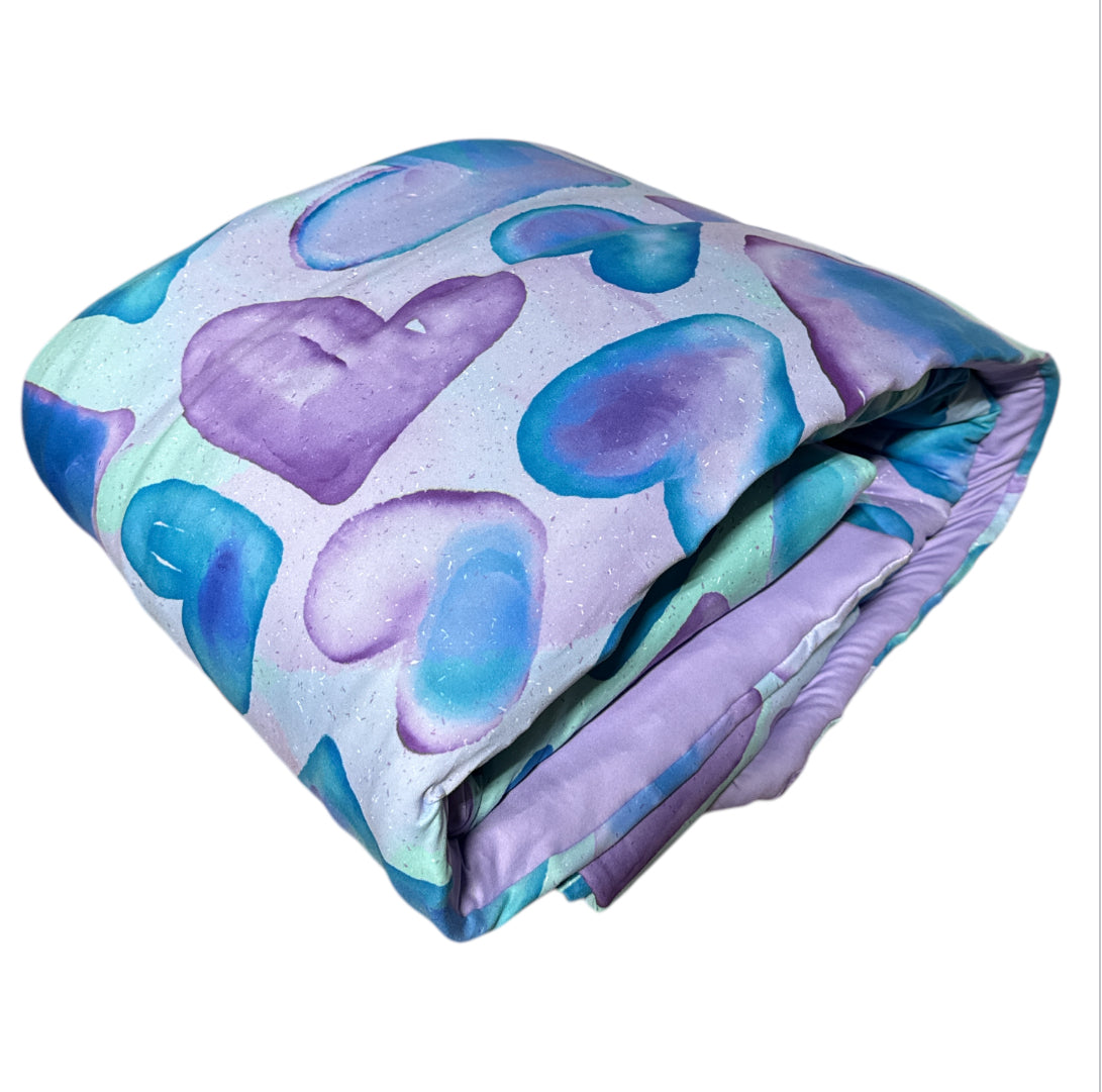 Watercolor Hearts Reversible Reversible Camp Comforter – Soft, Washable, Camp-Ready