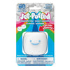 White square-shaped Jet-Puffed scented squishy toy in packaging with smiling face design and rainbow background