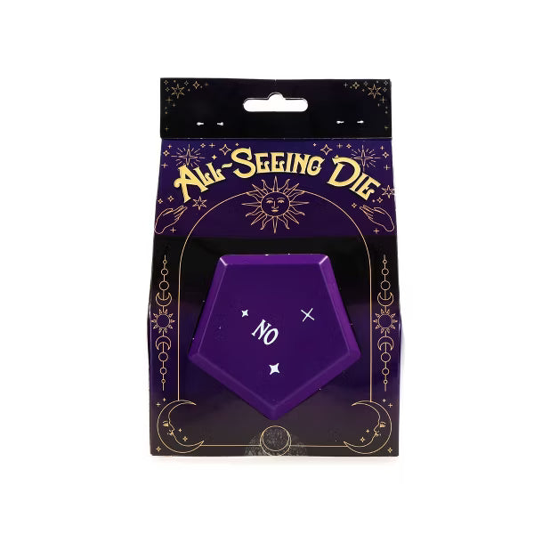 All-Seeing Die packaged in a purple and gold box with a No face showing