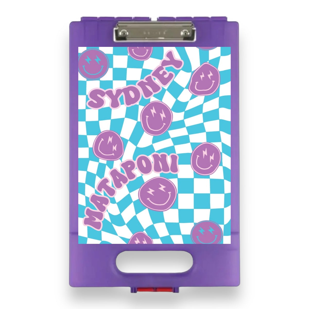 Checkered Smileys Clipboard – storage clipboard for writing camp letters at sleepaway or overnight camp by Bee Bee Designs