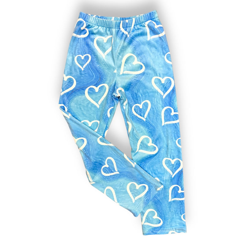 Blue Painted Hearts Fuzzy Pants