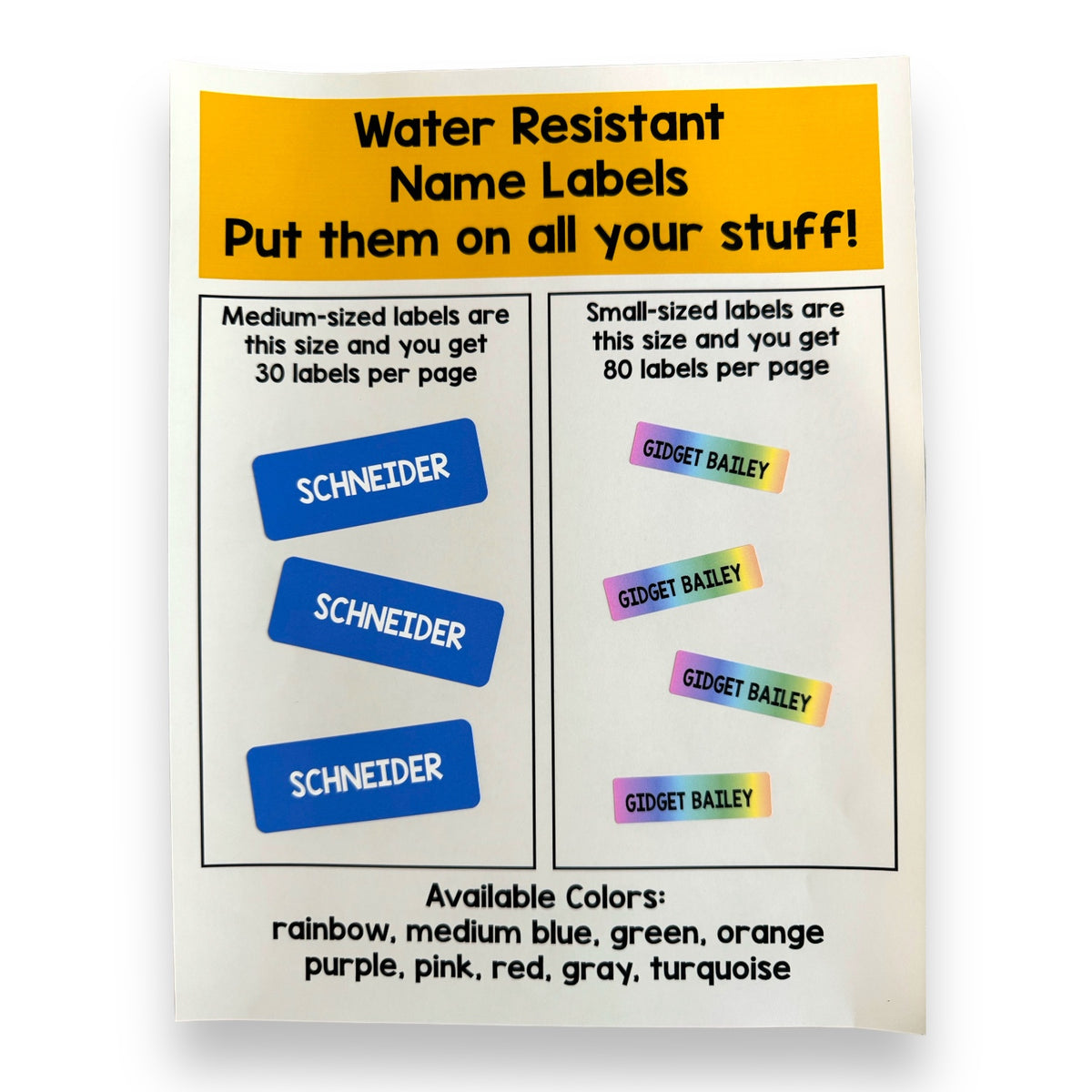 30 Large Water Resistant Labels – equipment‑only, water‑resistant, large size.