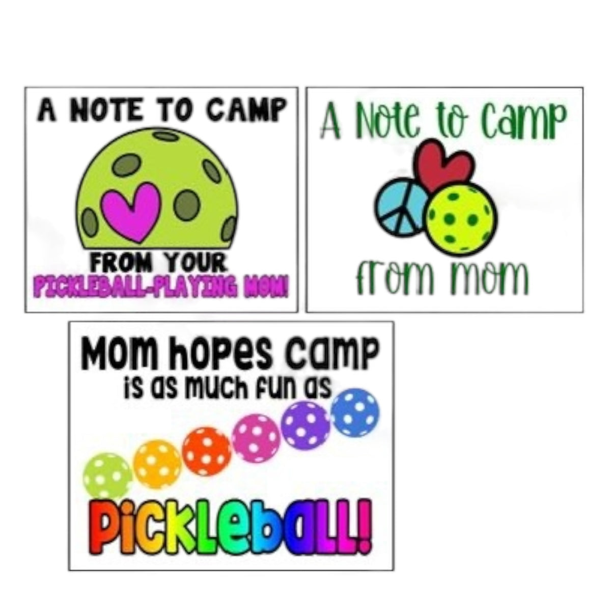 Pickleball Mom Notecards (PP-2) – letters TO camp notecards (6 cards, 3 designs) for sleepaway/overnight camp by Bee Bee Designs