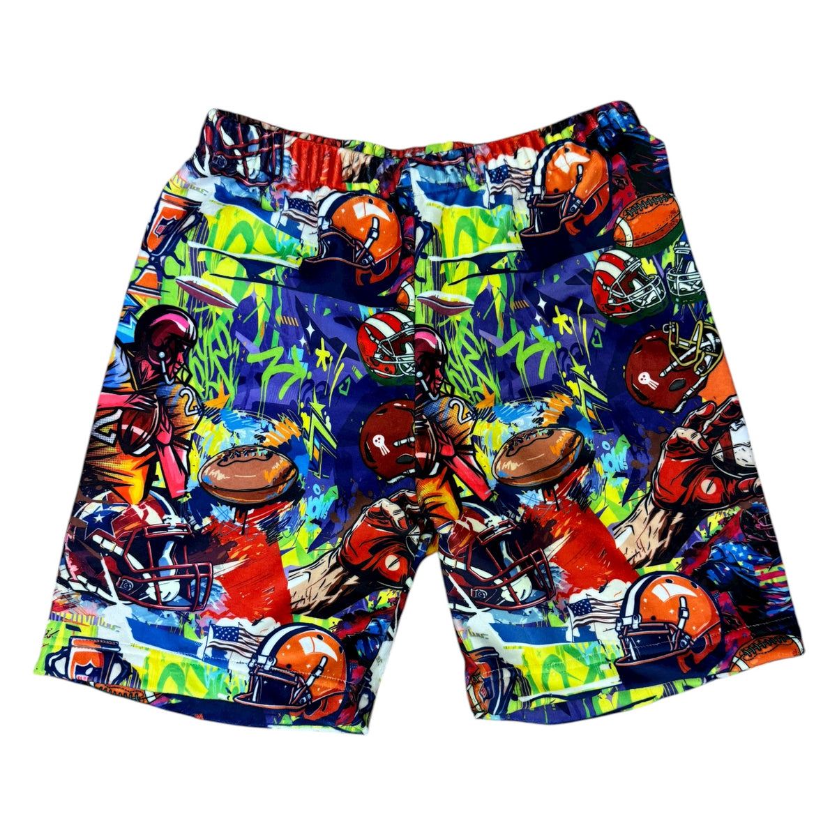 Camp 2026 Graffiti Football Long Fuzzy Shorts - Bee Bee Designs