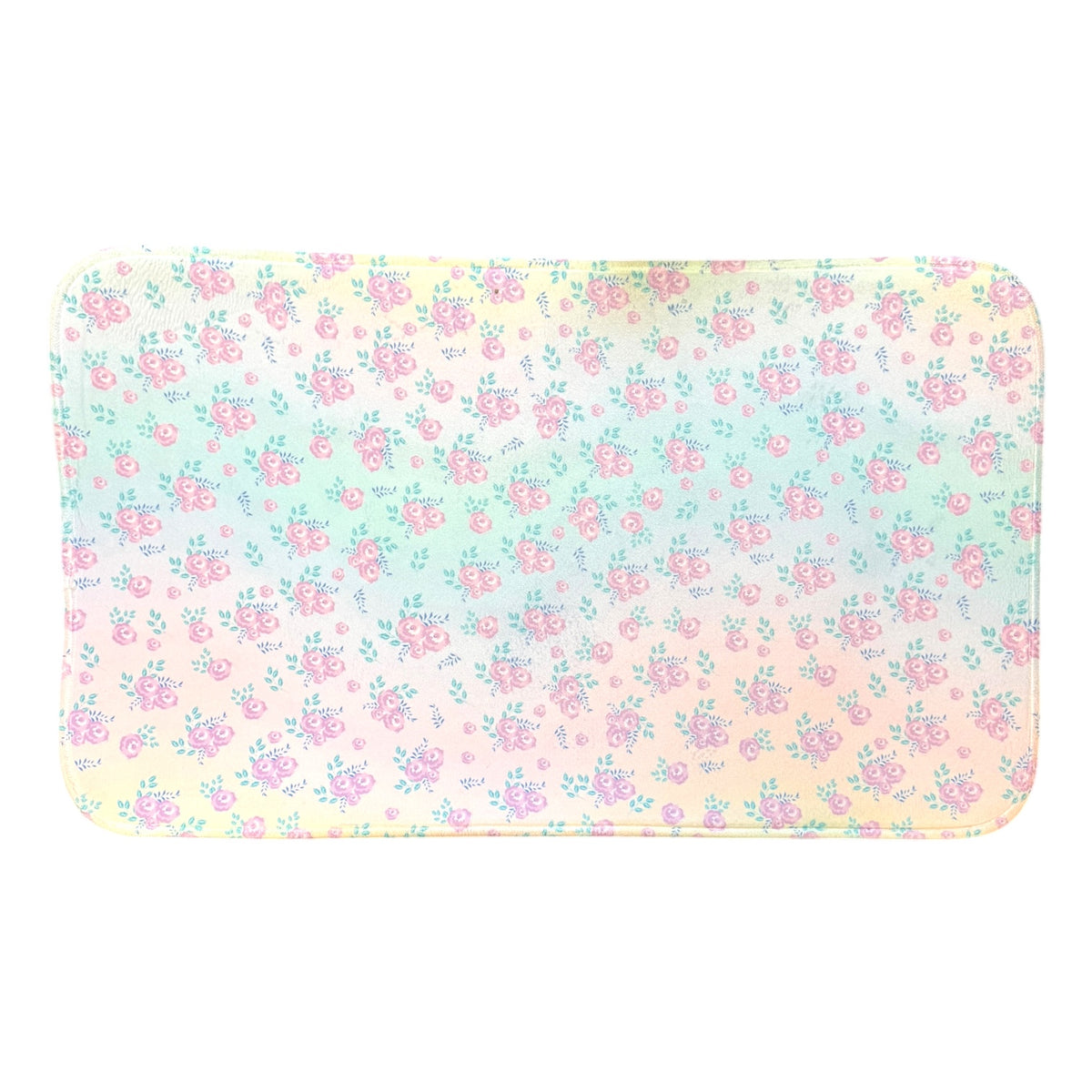 Blushing Blossoms camp floor mat with pastel pink and purple watercolor floral pattern on cream background, soft washable bunk rug