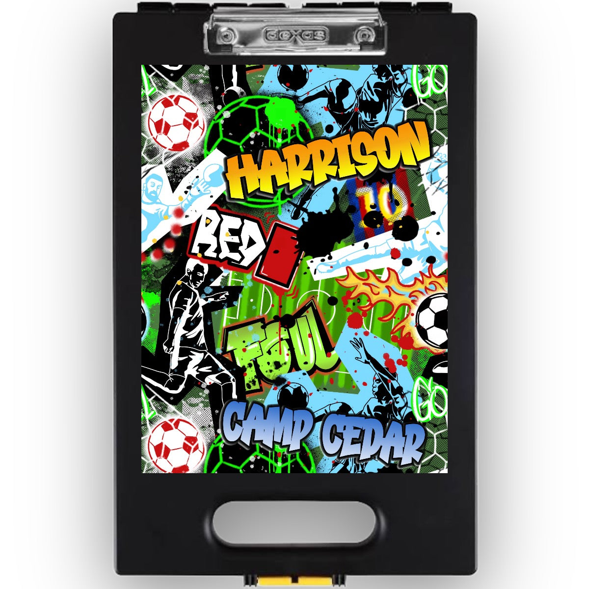 Graffiti Soccer Clipboard – storage clipboard for writing camp letters at sleepaway or overnight camp by Bee Bee Designs