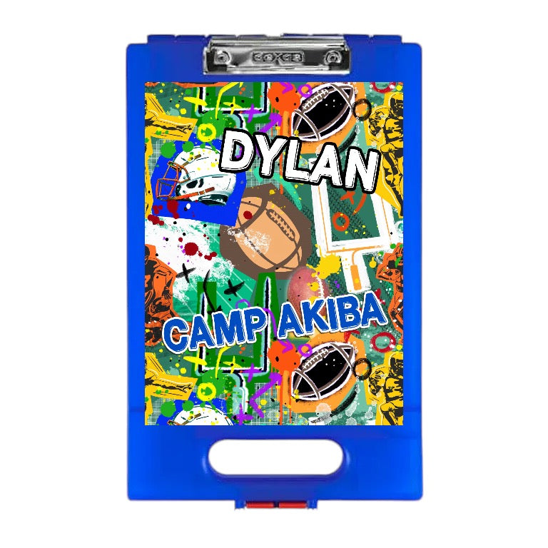 Graffiti Football Clipboard – storage clipboard for writing camp letters at sleepaway or overnight camp by Bee Bee Designs